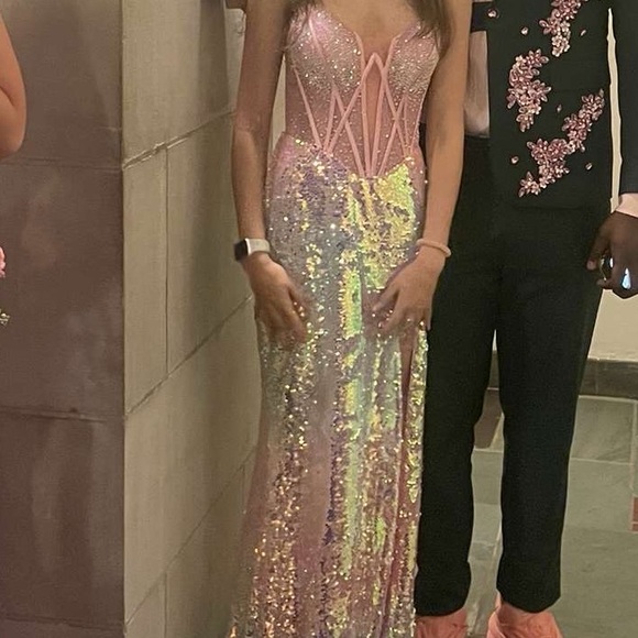 Alyce Paris pink sparkly prom dress
